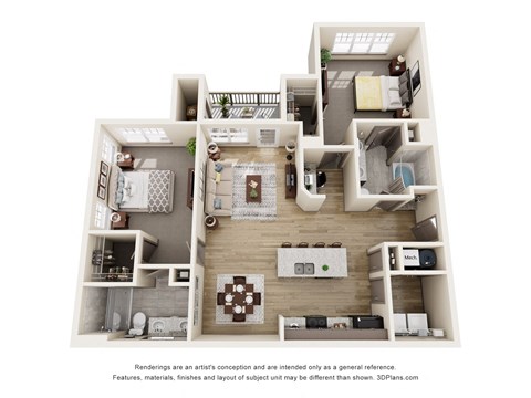 Floor plan for 2 beds, 2 baths, 1211 sqft